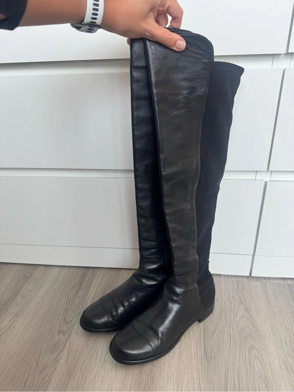 Stuart Weitzman 5050 Black Over-the-Knee Leather Riding Boots